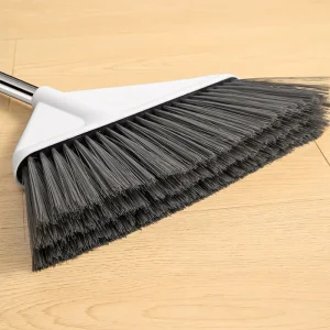 Large Home-Use Broom with Long Soft Flagged Bristles and Stainless Steel Handle