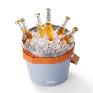 Large Ice Bucket for Cans and Wine Bottles 18/8 Steel Built in Opener Non Slip Bottom for Party BBQ