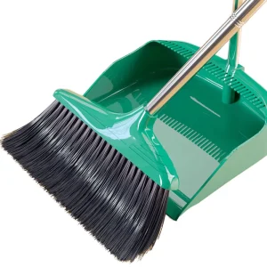 Large Indoor Broom and Dustpan Combo with PET Steel Brush and Soft PP Bristles