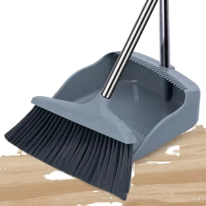 Large Indoor Household Cleaning Broom Dustpan Combo with PET Steel Brush and Soft PP Bristles Modern Style Plastic Handle