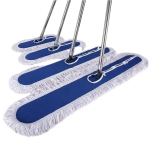 Large-Size Dust Push Flat Mop with Screw-Type Telescopic Handle, Stainless Steel, for Commercial and Industrial Cleaning