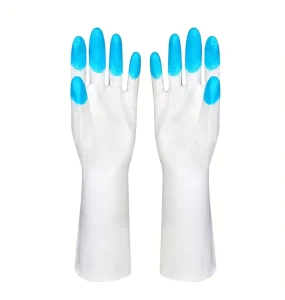 Latex PVC Kitchen Dishwashing Gloves with Cotton Flocked Liner