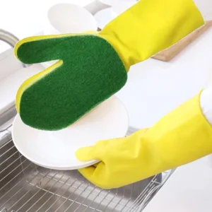 Latex Silicone Dishwashing Gloves with Sponge Scouring Pad for Kitchen and Household Cleaning