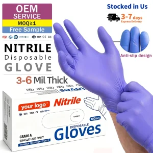 Latex and Powder-Free Food-Safe Lightly-Textured Industrial-Grade Disposable Purple Nitrile Gloves