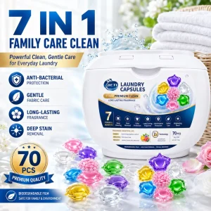 Laundry Detergent Pods 7-in-1 Liquid Washing Capsules 10g Strong Stain Removal for Washing Machine and Hand Wash