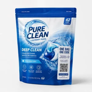 Laundry Pod Stand-Up Zipper Pouch with QR Code Household Cleaning Packaging