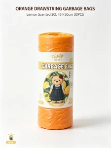 Lemon Fragrance Light Yellow Drawstring PE Trash Bags 4550cm 30pcs Per Roll Leakproof Soft Kitchen Garbage Bin Liners