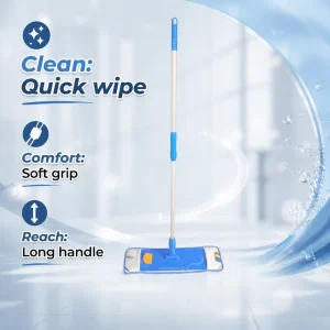 Lightweight Microfiber Flat Floor Mop with Long Soft-Grip Handle for Home Kitchen Floor Cleaning