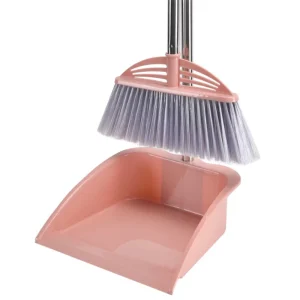 Lightweight Pink Plastic Broom and Dustpan Set, 100/120/150 cm, for Office and Tile Floors