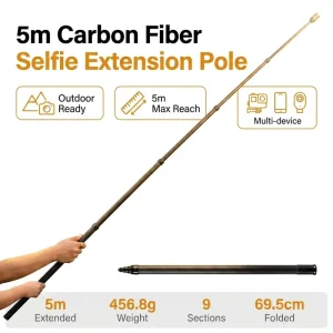Lightweight Stainless Steel Carbon Fiber Extension Pole Universal 1 4 3 8 Inch Screw Waterproof Foldable Camera Accessory for
