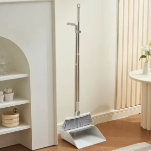Lightweight Stainless Steel Pole Rotatable Broom and Dustpan Set Plastic Head