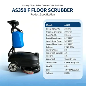 Lightweight Walk-Behind Electric Floor Scrubber for Home, Office, Hotel, and Commercial Use