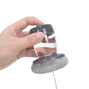 Liquid Adding PET Plastic Manual Handheld Kitchen Cleaning Dishwashing Ball Steel Wool Detachable Plastic Handle Pot Brush