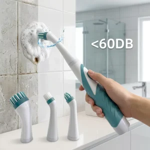 Living Room Bathroom Kitchen Silence Powerful Scrubber Spin Battery Electric Cleaning Brush with Changeable Brush Heads