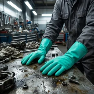 Long Green Flock-Lined Cotton-Lined Nitrile Gloves for Construction, Landscaping, and Housekeeping