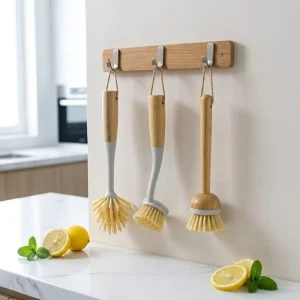 Long-Handle Bamboo and Wood Scrubber Brush for Pots, Pans, Fruits, and Vegetables