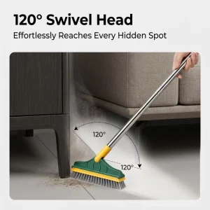 Long Handle Bathroom Floor Brush 2 in 1 Cleaning Scrubber V Type Stiff Bristles Water Squeegee for Tile Grout Window Balcony