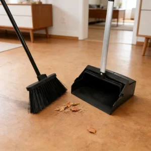 Long Handle Broom and Dustpan Set with Stiff Bristles for Garage, Patio, and Kitchen