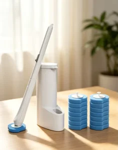 Long-Handle Disposable Toilet Bowl Brush Cleaner Set with Disposable Sponge Refills