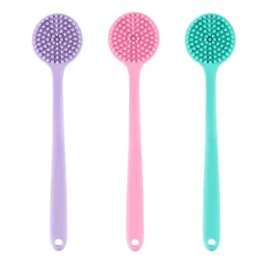 Long Handle Double sided Thick Silicone Hand Cleaning Brush Bath Body Scrubber Shower with Soft Bristle Exfoliating Massage