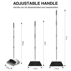 Long Handle Dustpan and Brush Set Household Combo for Indoor Outdoor Broomstick & Dustpan with Aluminum & PP Material