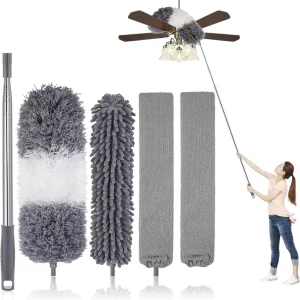 Long-Handle Extendable Pole Washable Duster for Ceiling Fan Cleaning