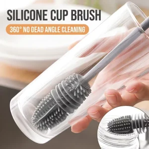 Long Handle Glass Brush 360° Sponge Cup Brush Deep Cleaning Tool for Milk Bottles Blenders & Glassware Non Scratch Scrubber