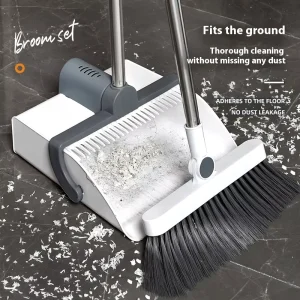 Long Handle Household Broom and Dustpan Set with Garbage Bag Storage Compartment