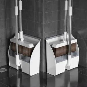 Long-Handle Household Windproof Dust Broom Dustpan Aluminum Brushstick with PP Broomhead for Home Floor Cleaning Bedroom Use