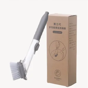 Long-Handle Liquid-Dispensing Pot Brush for Non-Stick Cookware and Dishwashing