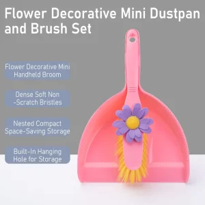 Long Handle Mini Broom and Dustpan Set Pink Flower Broom Dustpan Cleaning Set