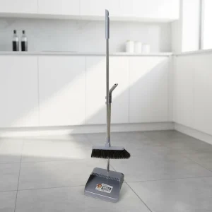 Long Handle Pet-Friendly Indoor/Outdoor Broom and Dustpan Set, PP Floor Brush, Stainless Steel Handle