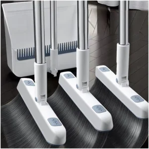 Long-Handle Plastic Broom and Dustpan Set With Soft Bristles for Pet Use