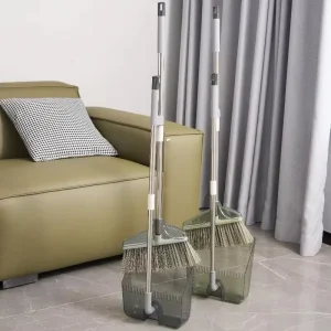 Long Handle Plastic Broom and Dustpan Set with Extension Comb