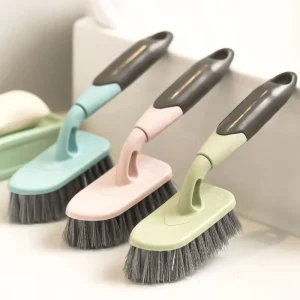 Long Handle Plastic Gap Brush with Hard Bristles, Sponge, and Squeegee Strip for Floor, Toilet, Wall, Tile, Car, and Bathroom Cleaning