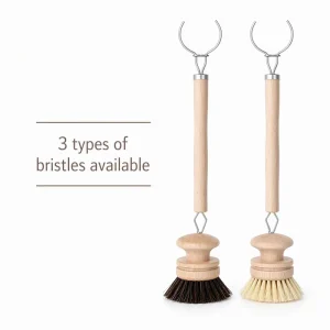 Long Handle Pot Brush with Natural Soft Hair Solid Wood Handle for Pot and Dish Washing