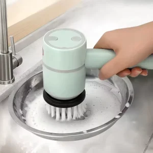 Long-Handle Rechargeable Electric Spin Scrubber with 3 Brush Heads for Dish and Bowl Cleaning