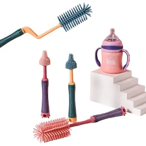 Long-Handle Silicone Baby Milk Bottle Cleaner Brush Set with Nipple and Straw Brushes