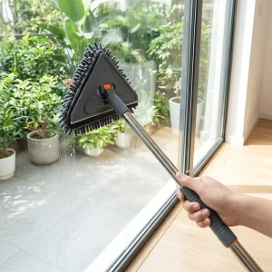 Long Handle Triangle Wall Washing Mop 360 Swivel Head Built in Water Squeegee Reusable Microfiber Pads for Home Window Ceiling