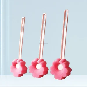 Long-Handle Tumbler Sponge Plastic Bottle Cleaner Flower Shape Brush for Baby Bottles Pink