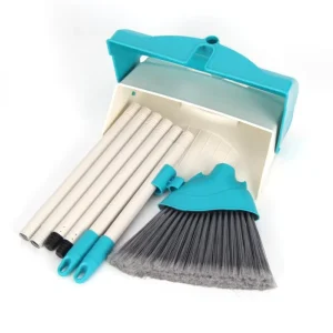 Long Handle Upright Design Broom and Dustpan Set Wind-proof Dustpan & Broom Set with 3 Section Handle