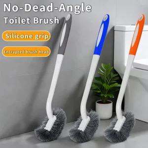 Long-Handle Wall-Mounted Bathroom Toilet Brush with Soft Bristles and Plastic Holder