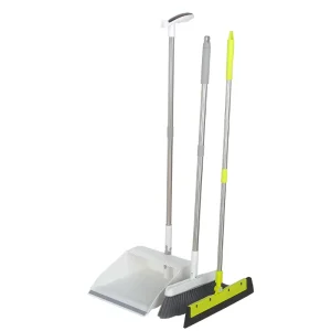 Long-Handle White Broom and Dustpan Set With 180-Degree Rotation