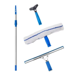 Long Handle Window Cleaning Kit Rubber Blade Mirror Cleaning Tool Shower Wiper Telescopic Window Squeegee with Microfiber Cover