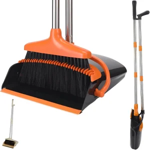 Long Handled Dustpan and Brush Collapsible Standing Brush Set Portable Combo Set with Scraper Teeth Adjustable Cleaning Tool