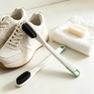 Long Plastic-Handle Hard-Bristle Two-Tone Shoe Brush for Sneakers and Home Cleaning