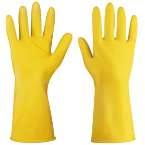 Long Sleeve Waterproof Yellow Nylon and Latex Protective Household Gloves for Kitchen Cleaning