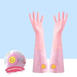 Long Sleeves Thick Warm Flocking Lined Soft Kitchen Latex Reusable Waterproof Hand Gloves Home Cooking Dishwashing