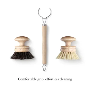 Long Wooden Handle Pot Brush with Replaceable Brush Head Natural Soft Horsehair Sisal Coconut Palm Kitchen Cleaning Brush