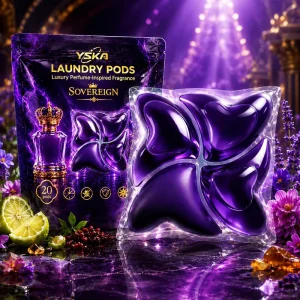 Low MOQ 20g High End Perfume Laundry Pods with Purple Multi Chamber Design for Online Stores and Supermarket Laundry Sales